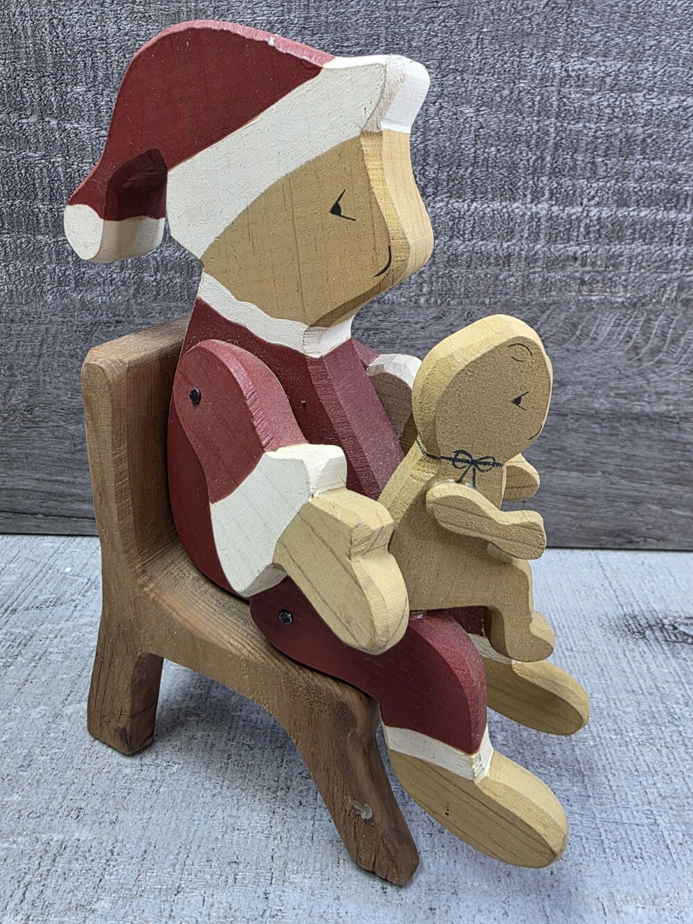VTG Sitting Santa Clause Teddy Bear w Child Christmas Folk Art Primitive b332